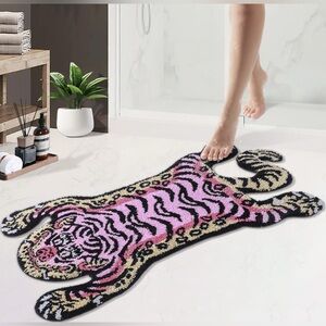 Funky and bright pink, black, yellow tiger rug